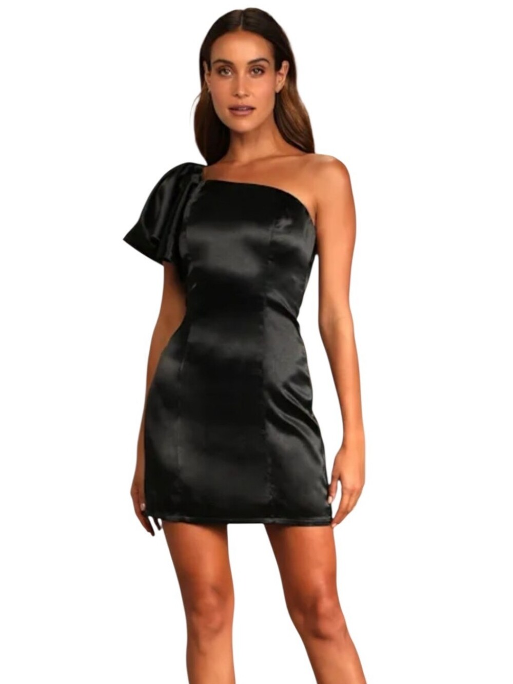 Women's Lulu's Love The Applause Black Satin One Shoulder Mini Dress Sz Small